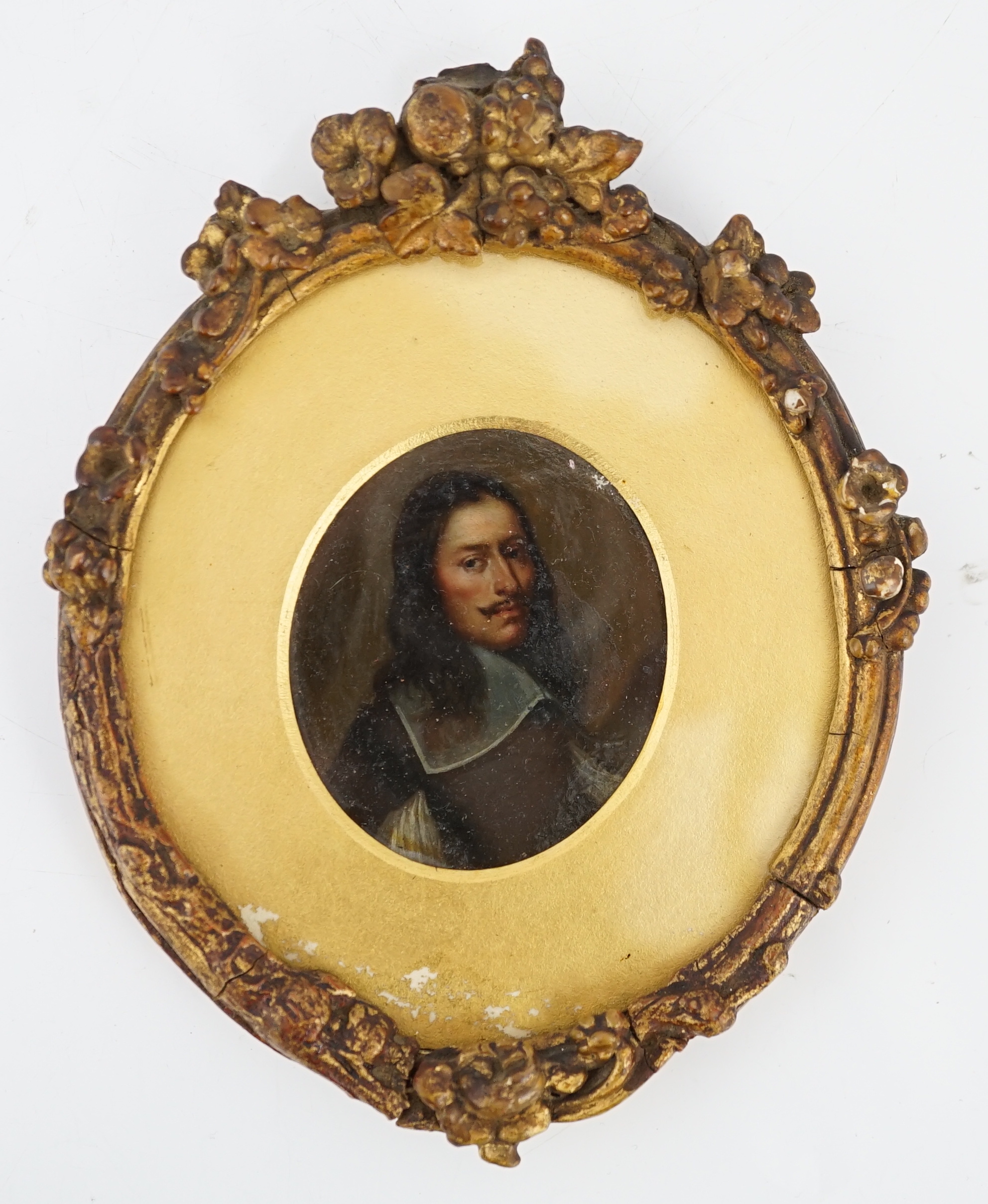 19th Century Continental School, Portrait miniature of a 17th century gentleman, oil on copper, 5.8 x 4.9cm.